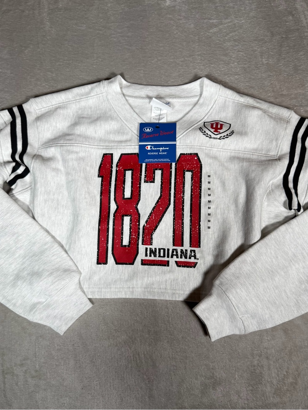 Champion White Crewneck Sweatshirt with Red '1820' Indiana Graphic